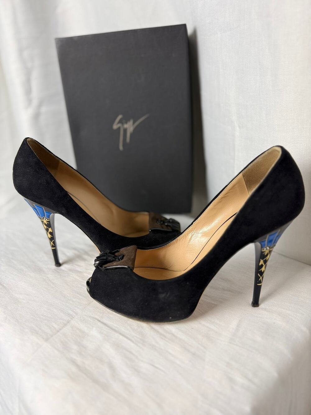 Giuseppe Zanotti PIX 100 Plato Black Suede Art Deco Heel Pumps EU 40